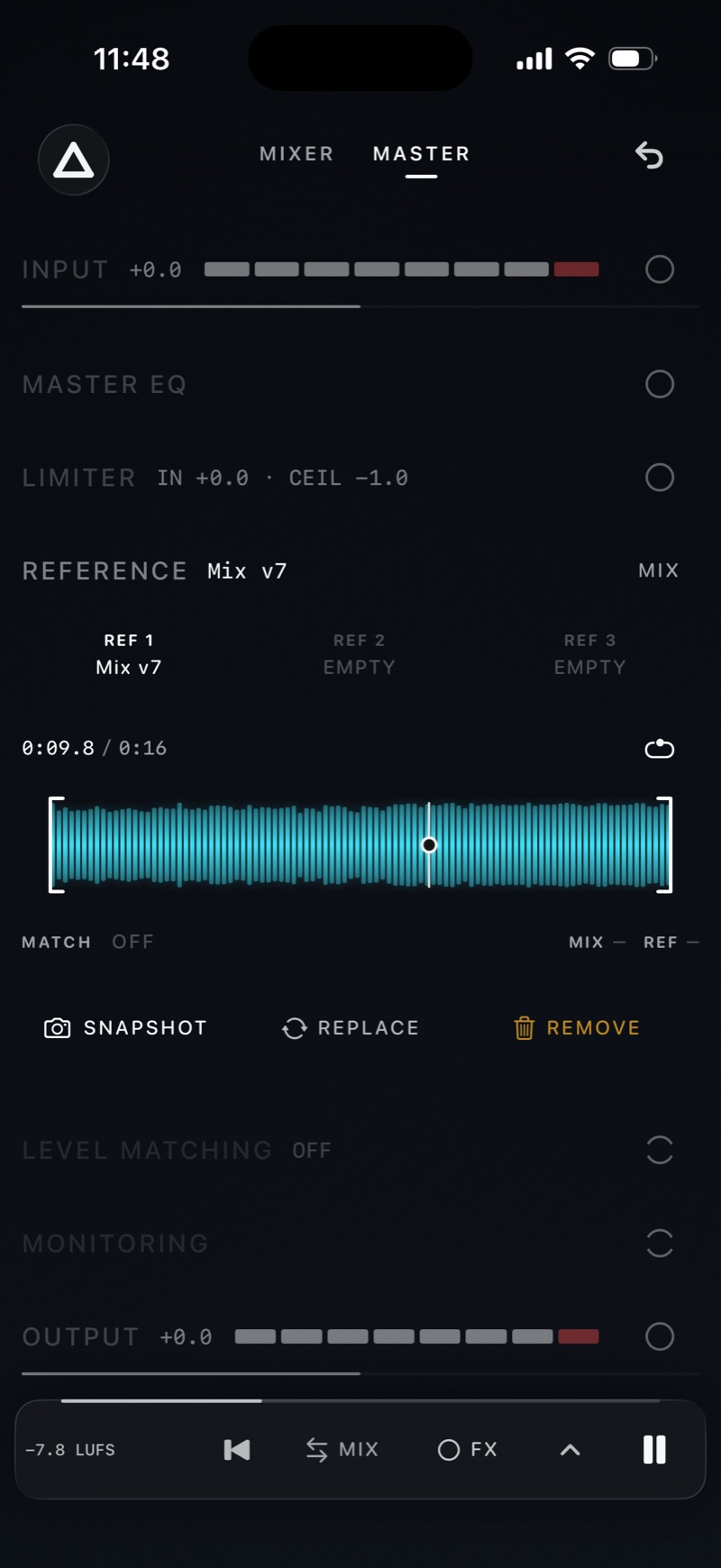 The reference stage: REF 1 on its own playhead and loop